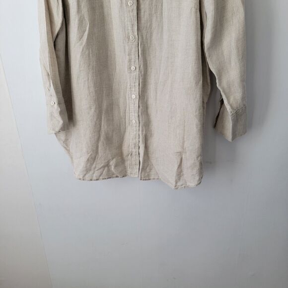 talbots womens shirt size 2X button up 100% linen Beige minimalist Beach - Picture 5 of 9